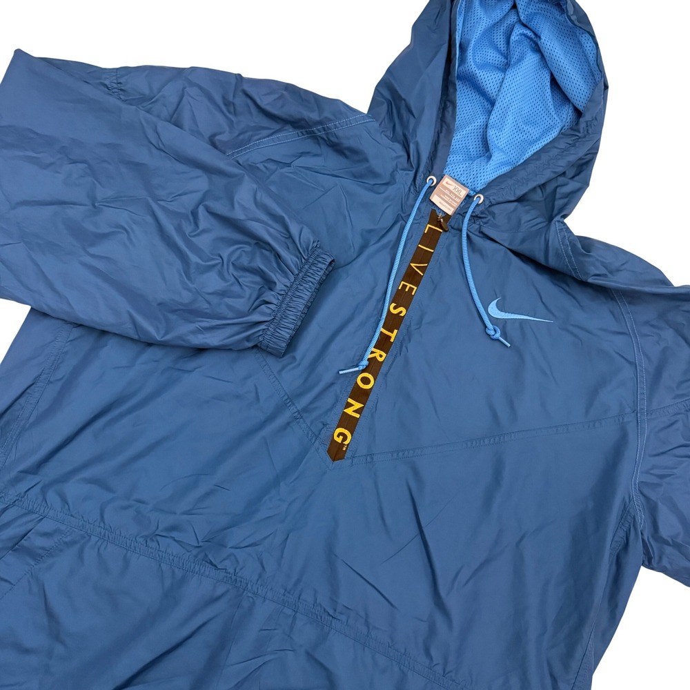 Nike Livestrong Windbreaker Jacket Mens XXL Blue Half Zip Pullover Hooded
